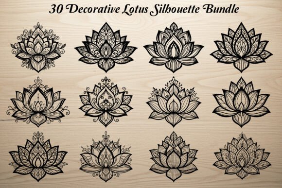 Download 30 Decorative Lotus Silhouette Bundle - Silhouette Collection