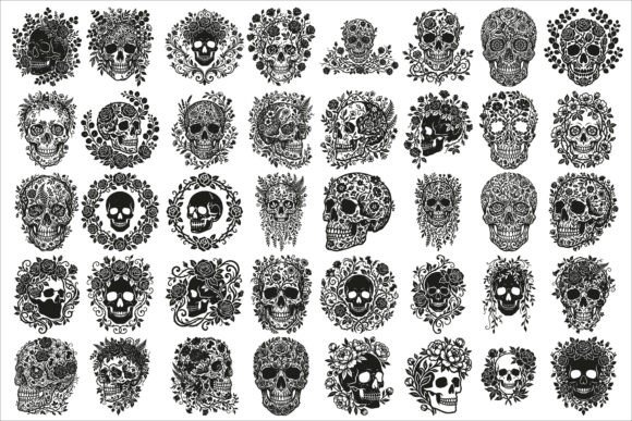 Download Elegant Floral Skull Silhouette Design - Silhouette Collection