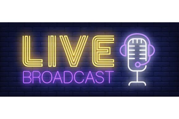 Download Live Broadcast Neon Sign. Headset and Mi - Headset Collection